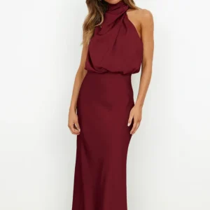 Elvira | Elegante kastanjebruine halterjurk