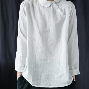 Chique Witte Revers Knopen Voorjaars Blouse